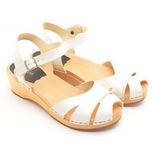Ladies Swedish Hasbeens Preppy Debutant Clog Sandals 35 / 5 White Leather Shoes
