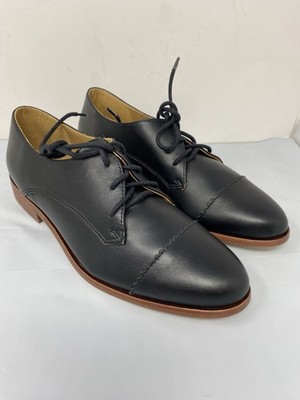 NISOLO Emma d'Orsay Oxford Black Leather Slip-On Loafers Flat Shoes Size 8