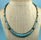 Vintage 70's Taxco Mexico 950 Silver Turquoise Inlay Necklace TS-101-17.25"- 61g