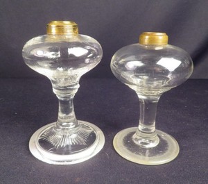 1860's Pair of Early Flint Glass Kerosene Oil No 1 Stand Lamps