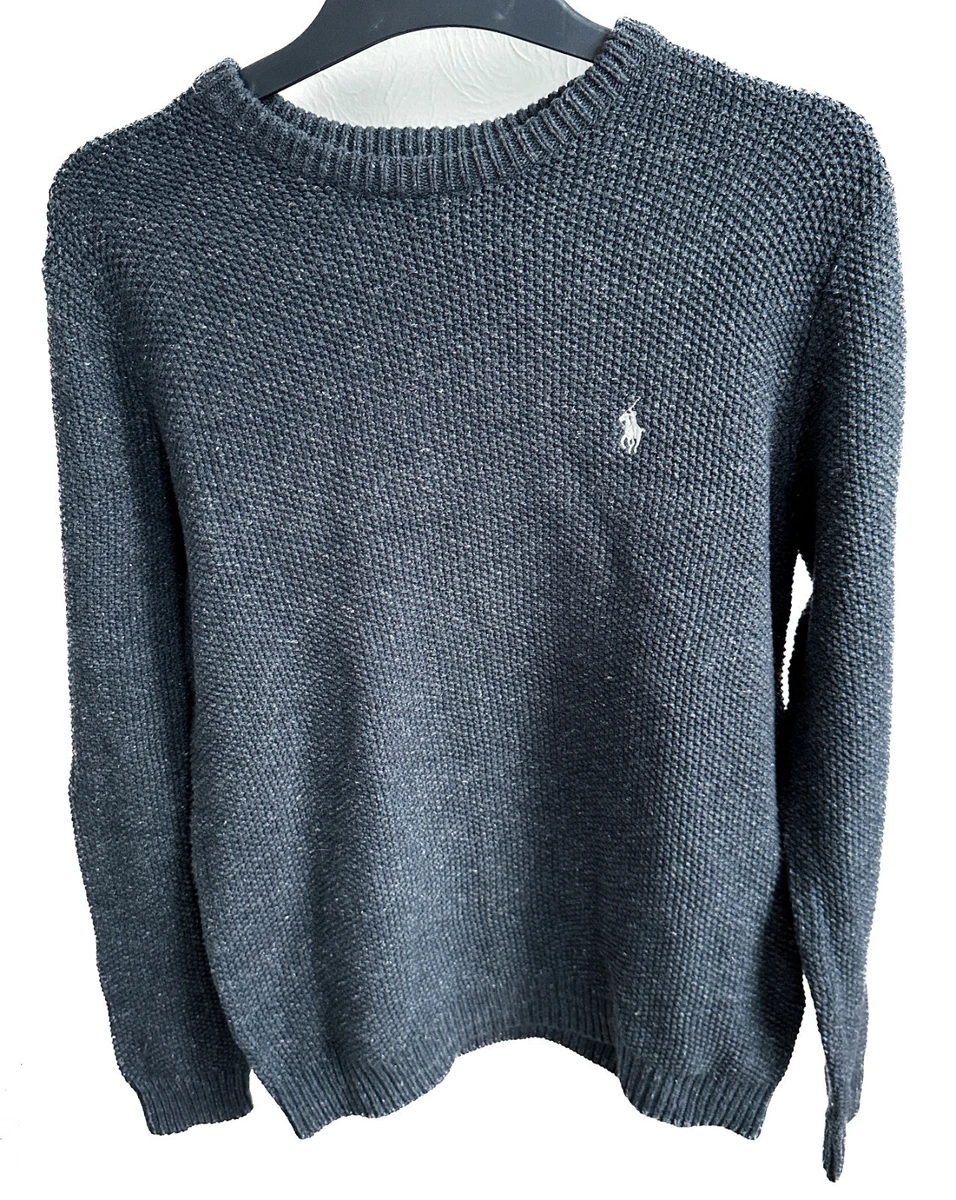 AUTHENTIC POLO RALPH LAUREN MENS NAVY WAFFLE KNIT RIBBED TRIMS SWEATER JUMPER