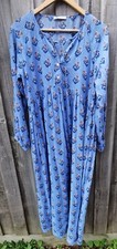 ZARA Sz S Blue Floral Midi Dress Bishop Long Sleeves Tie Neckline Pockets