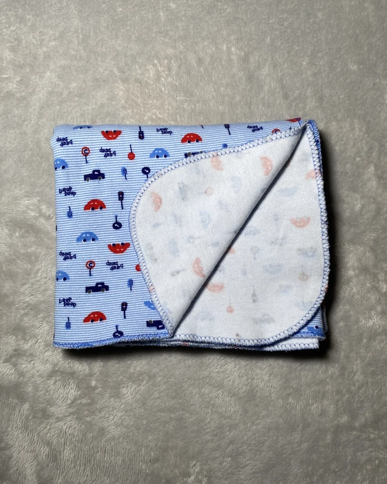 Manta para recibir bebés coche camión pitido señales azul rayas jersey tejido Lovey Foto 2 de 4