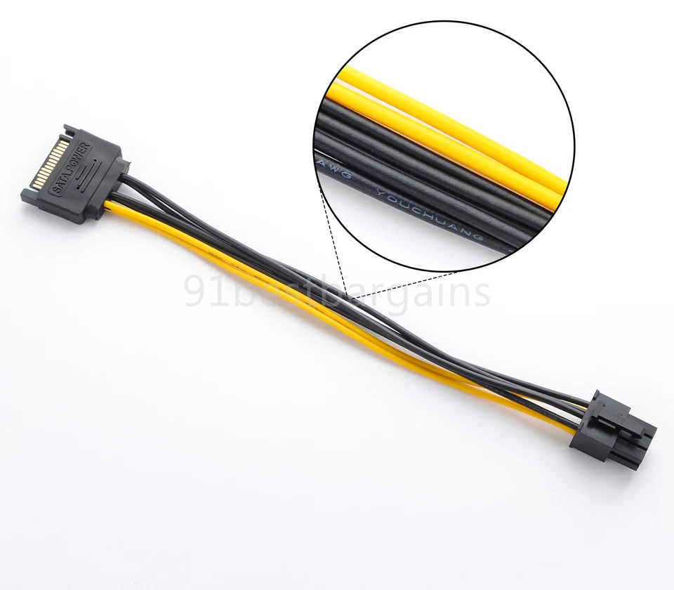 5pc 15pin SATA Power to 6pin PCIe PCI-e PCI Express Adapter Cable for Video Card - Image 2 of 2