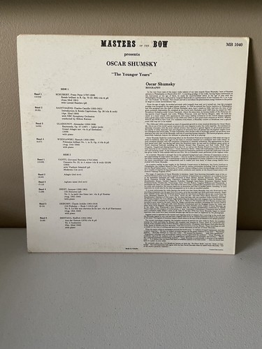Oscar Shumsky The Younger Years LP Masters of the Bow MB 1040 - Picture 2 of 5