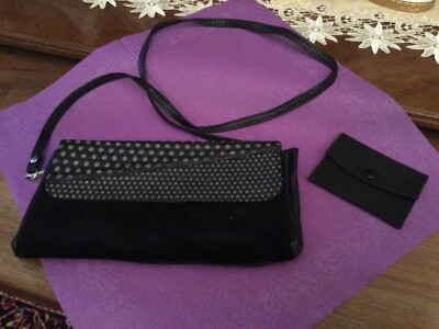 Abendtasche Schwarz Silber Samt Umhängetasche mit Geldbörse