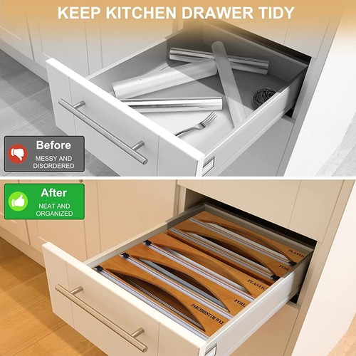 Foil and Plastic Wrap Organizer, 2 in 1 Plastic Wrap Dispenser with Cutter - Picture 3 of 6