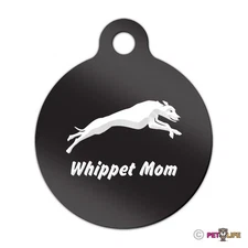 Whippet Mom Engraved Keychain Round Tag w/tab v2 english Many Colors
