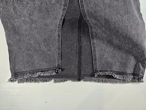 Ena Pelly Denim Midi Skirt Womens Size 8 Black Stone Wash Front Split Frayed Hem - Picture 8 of 9