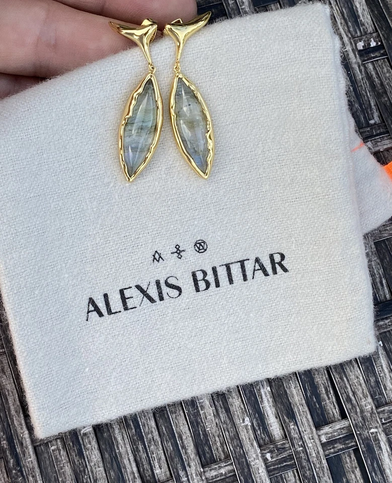 Pendientes de lanza 100 % auténticos de cuarzo ALEXIS BITTAR, punta de oro labradorita $295 Foto 4 de 4