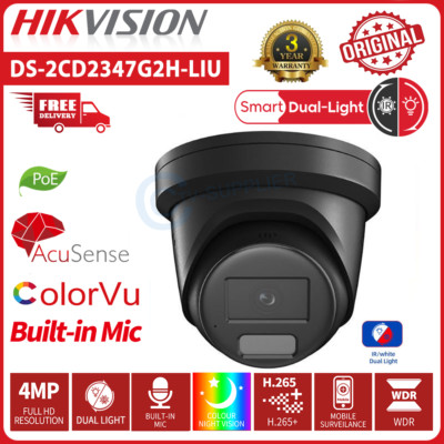 Hikvision 4MP DS-2CD2347G2H-LIU Hybrid Light ColorVu IR MIC PoE Black IP Camera