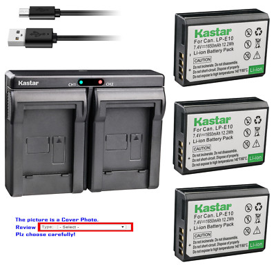 Kastar Battery Dual Charger for Canon LP-E10 LC-E10 & Canon EOS 1200D Camera
