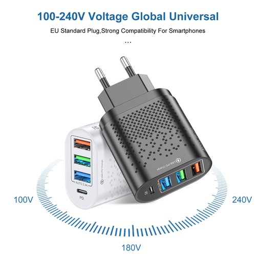 48W 4 Multi-Port Fast PD Quick Charge QC 3.0 USB Type C Hub Wall Charger Adapter - Zdjęcie 11 z 18