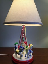 Vintage Maypole Ceramic Nursery Lamp - Pony Carousel - Clean and Cute 
