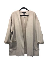 Joan Vass Women Jacket Long Open Nude Faux Suede Cardigan Cover Tan Size XL