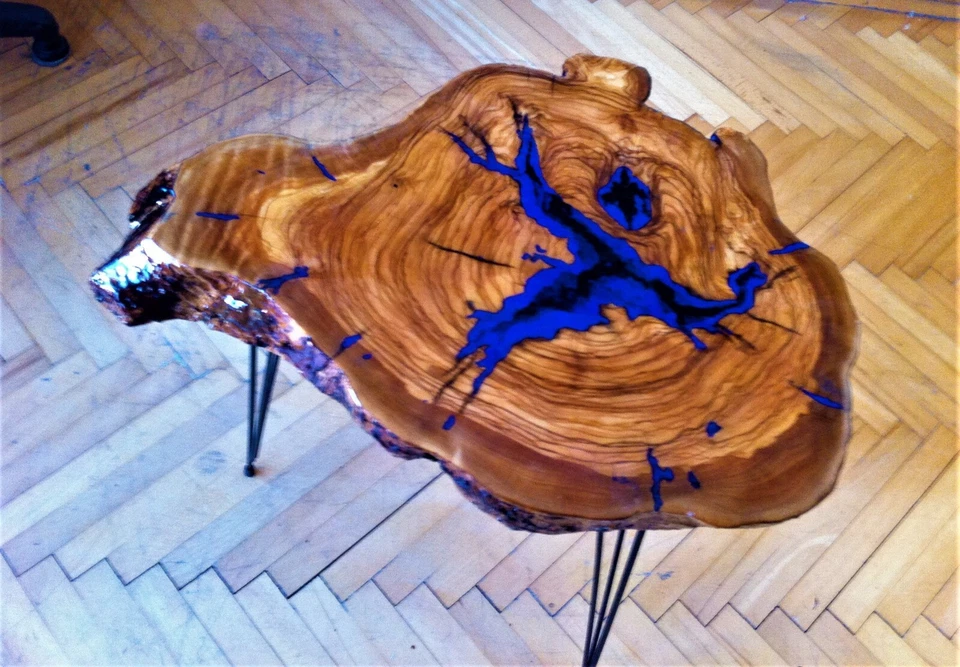 Handmade Live Edge Olive Wood Coffee Table, Epoxy Resin Olive Root Table. - Image 4 of 4
