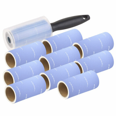 PEARL 10er-Set: Fusselrolle mit Griff und 9 Ersatz-Rollen, 600 Blatt, 84 m