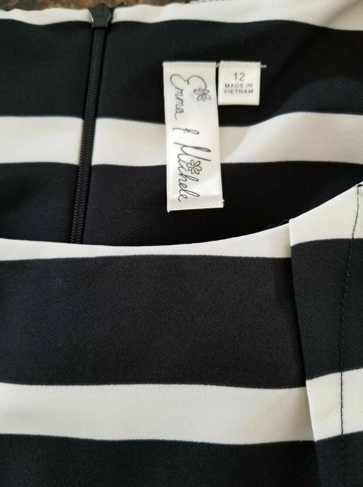 Emma & Michele Sheath Dress Size 12 Sleeveless Blue White Stripe Knee Length  - Image 4 of 4
