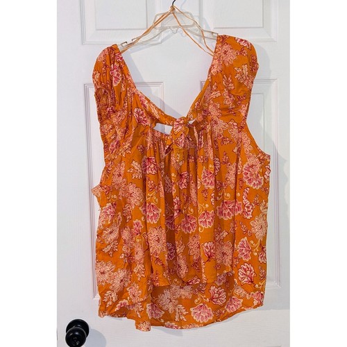 Old Navy Floral Print Peasant Top Tie Back Blouse Plus Size 4X NWOT