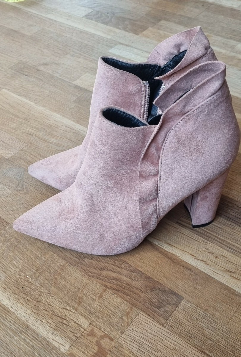 Bottines Femme Mulanka En Daim Rose Clair - Talon 10 Cm - Pointure 36 - Portées Seulement 1 Fois