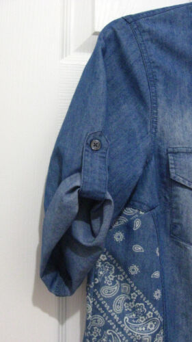 Summer Bandana Blue Chambray Mini Shirt Dress sz L - Picture 3 of 8