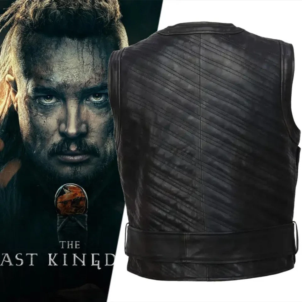 Uhtred Ragnarson Black Leather Vest | Viking Cosplay Costume Premium  USA - Image 4 of 4