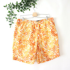 L.L. Bean Men's Mesh Lined Orange Leaf Print Swim Trunks Size Large
