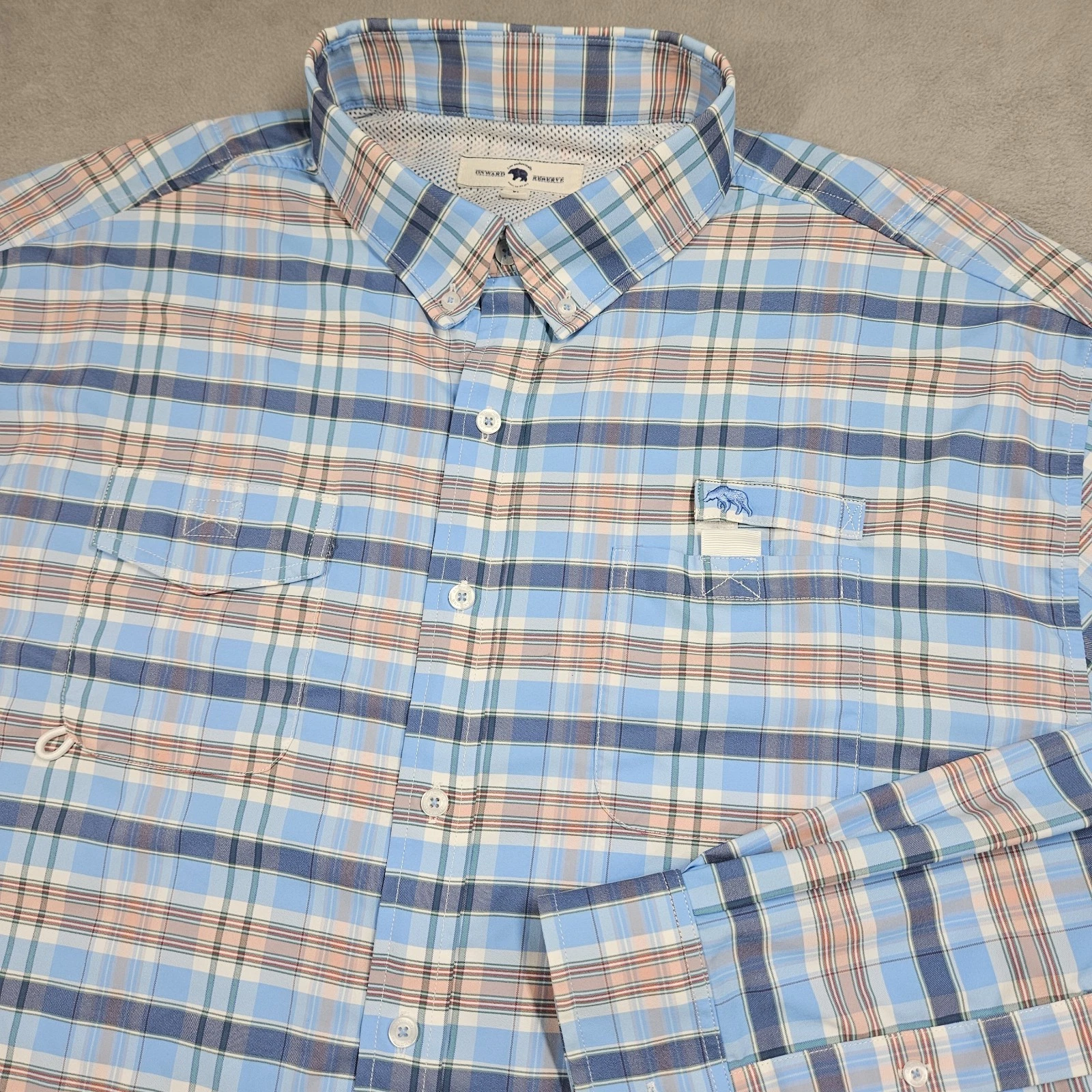 Onward Reserve Fishing Shirt Mens XL Plaid Long Sleeve Vented Performance Hiking