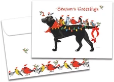Tree-Free Greetings Bird Dog Christmas Cards - 10 Recycled 5x7 Cards & Matching