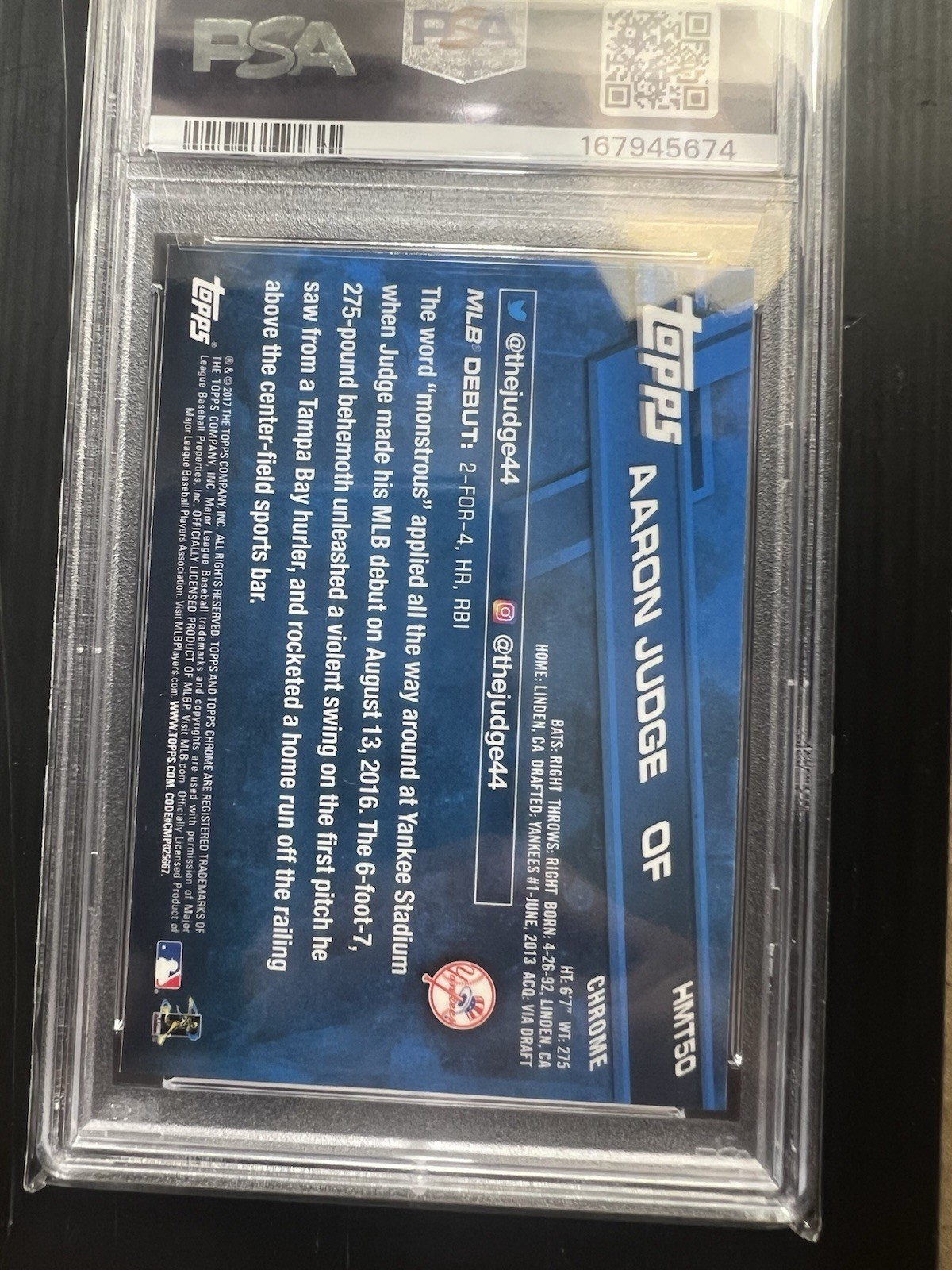 2017 Topps Chrome Update #HMT50 Aaron Judge PSA 10 Rookie RC New York Yankees view 5