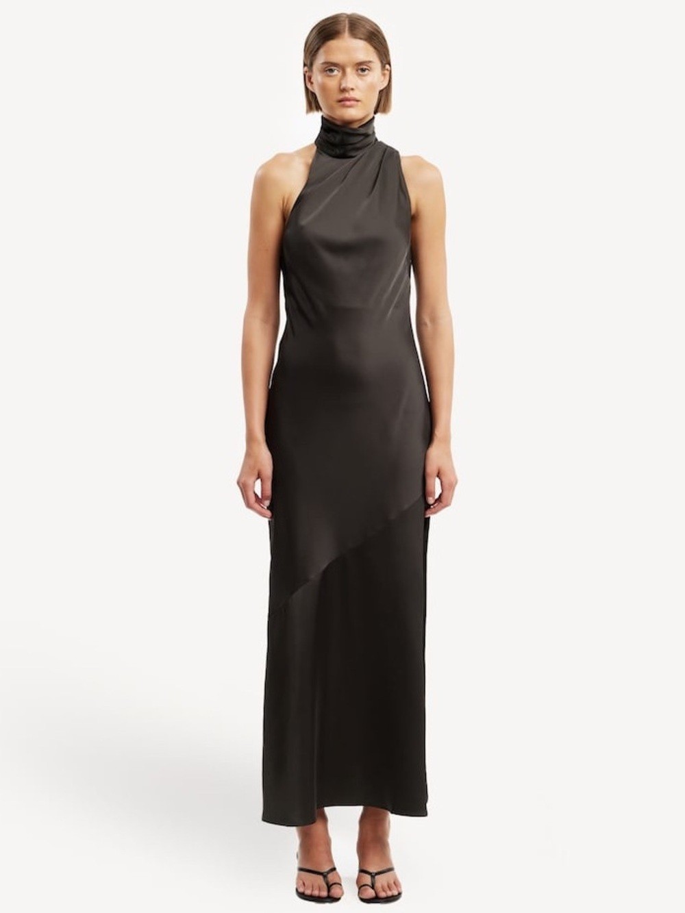 Significant Other Nadia Satin High Neck Formal Maxi Dress Size 8 Black NWOT