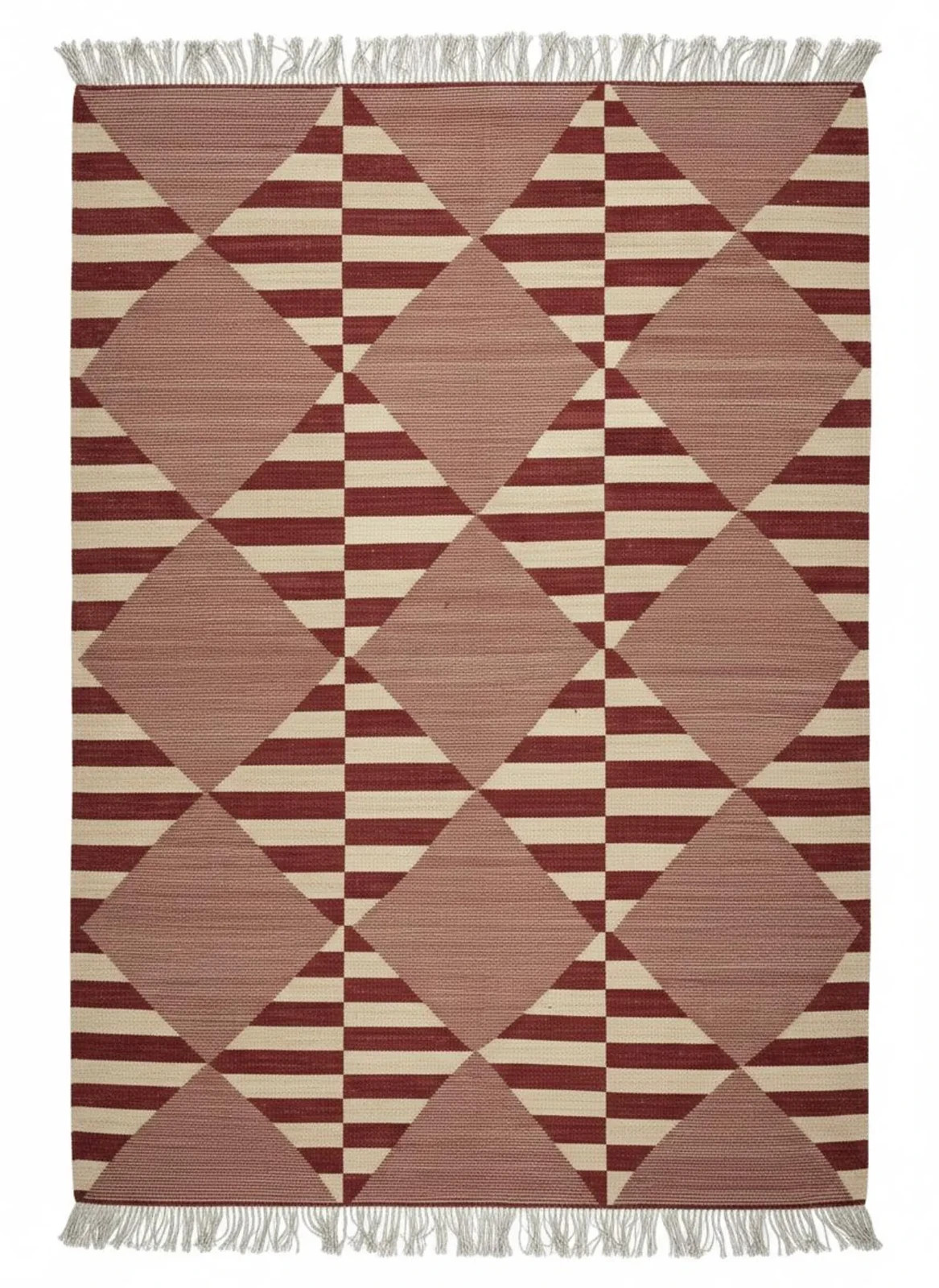 Hand Knotted Wool Kilim Dhurrie Rug Color Deep Red & Beige Design Carpet Rug