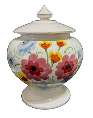 Bellini Home Hand Painted Cookie Jar Canister wLid Ceramic Floral 10''h 7''w Italy