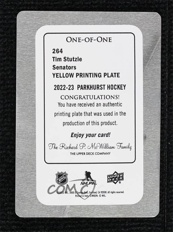 2022 Upper Deck Parkhurst Stars Printing Plate Yellow 1/1 Tim Stutzle #264 1a41 - Image 2 of 3