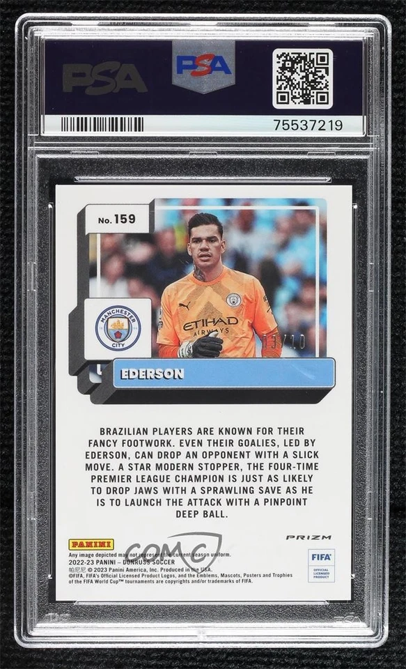 2022-23 Panini Donruss Optic Gold Prizm /10 Ederson #159 PSA 10 GEM ESTADO PERFEITO - Imagem 2 de 2
