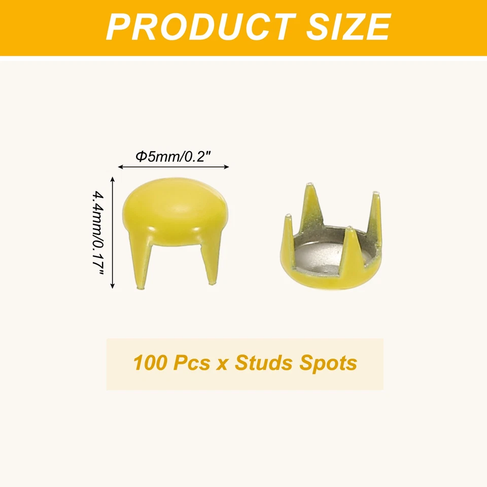 Tachuelas de metal de 5 mm manchas 100 piezas cuentas redondas de garra de cúpula cabeza de clavo, amarillo Foto 2 de 4