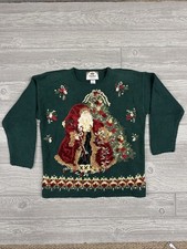 Vintage Tiara International Santa Christmas Sweater PL Sequin Embroidered 90s