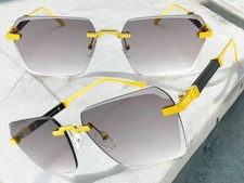 Mens Classy Elegant Modern Sophisticated SUNGLASSES Rimless Gold Frame Gray Lens