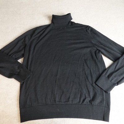 Gap Mens Sweater Large Black Turtleneck Solid Fine Merino Wool