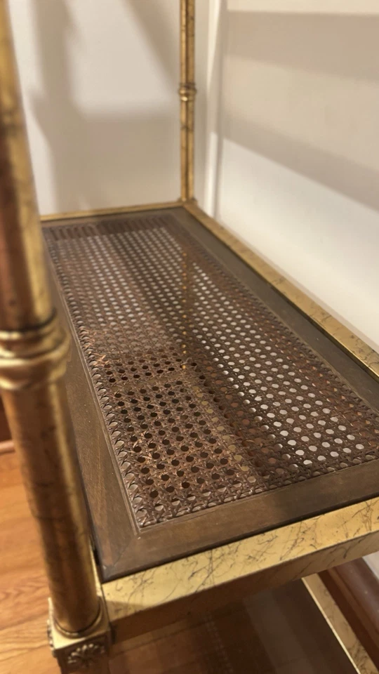 Vintage italiano Hollywood Regency metal dorado imitación bambú Étagère Foto 4 de 4