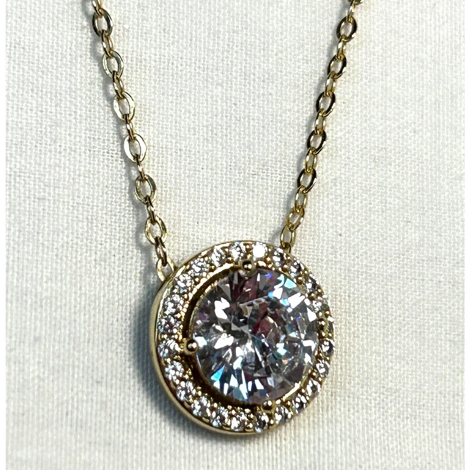 "Collar colgante Nadri redondo halo circonita cúbica chapado en oro de ley de 18 quilates de 16-18""" Foto 3 de 4