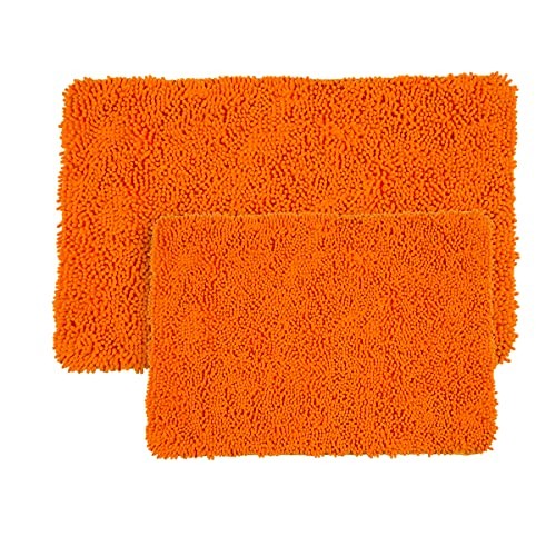 Windsor Home 2 Piece Memory Foam Shag Bath Mat Set Moisture, Dries Orange - Picture 2 of 7