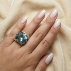 Classically Sky Blue Aquamarine Oval 21.30Ct 925 Sterling Silver Handmade Rings