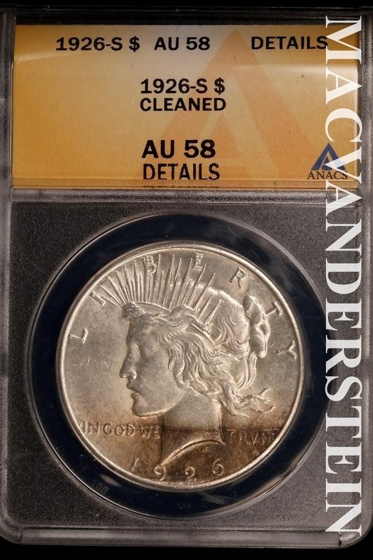1926-S Peace Dollar- ANACS AU-58 Cleaned- No Reserve #SLA326