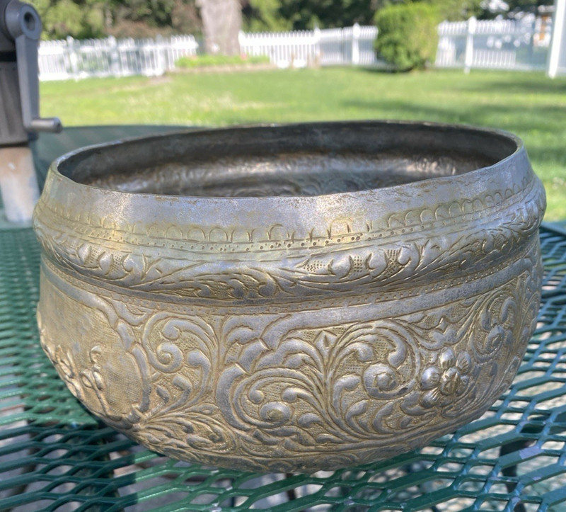 Antique Burmese Ceremonial Offering Bowl Brass Thailand Buddhist Burma