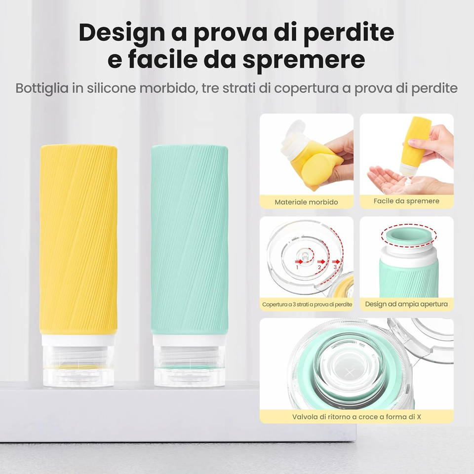 Set da 6 pezzi Bottiglie da Viaggio, Contenori per Cosmetici