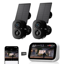 4.4" Touch Monitor 4MP Wireless Security Camera System Solar Powered 2-Way Talk