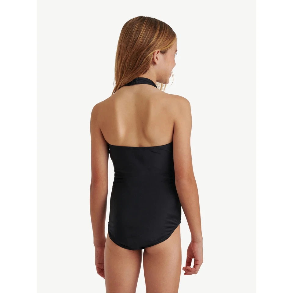 JUSTICE Girls Tropical Swimsuit 1 Pc Halter Black Green Many sizes NEW - Image 2 of 4