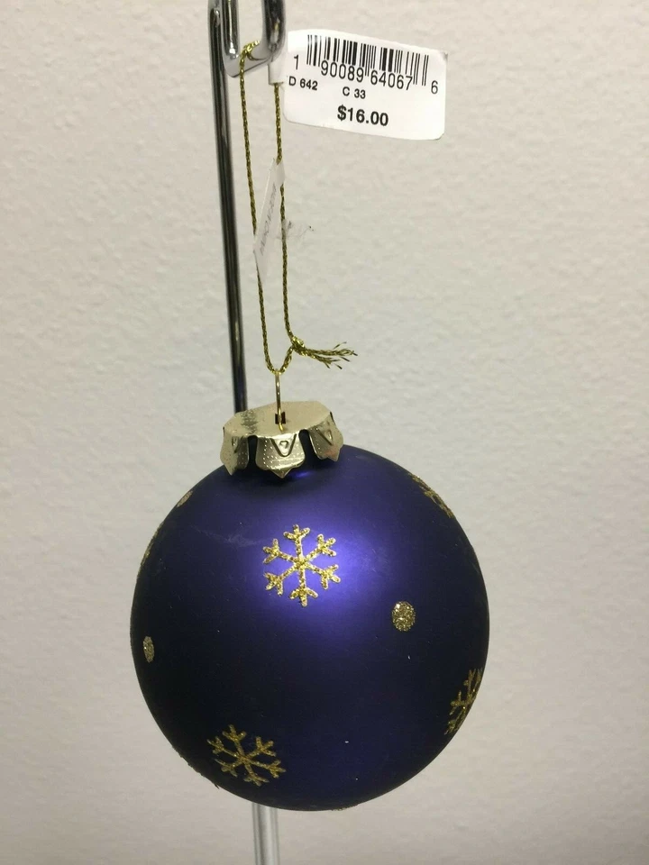 NVY GLASS BALL W/ BEAR Christmas Ornament NEW - Image 2 of 3