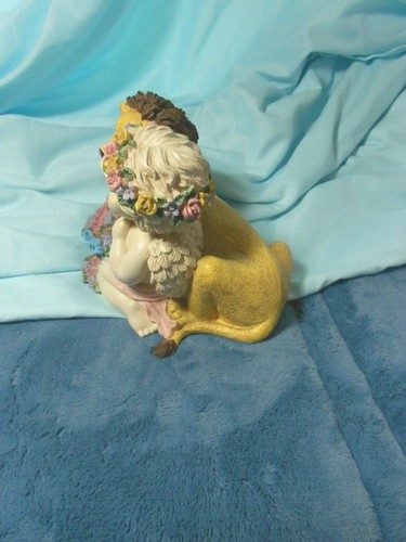  VTG " S " MUSIC BOX RESIN CHERUB BABY LION & LAMB TALK TO THE ANIMALS # 6147 - Picture 4 of 8